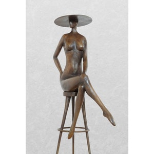 Bronze sculpture of lady sitting on stool - limited edition, fine art, artwork, figurative, original, home decor, figure, metal, statue
