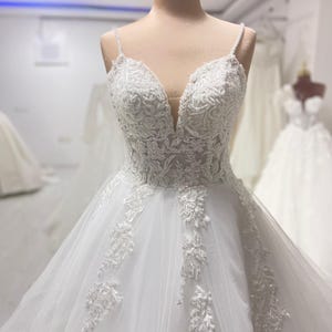 Modern Beach Wedding Dress, Backless Bridal Gown, Lace Wedding Dress with Tiered Skirt, Luxury Bridal Gown, A Line Wedding Dress,