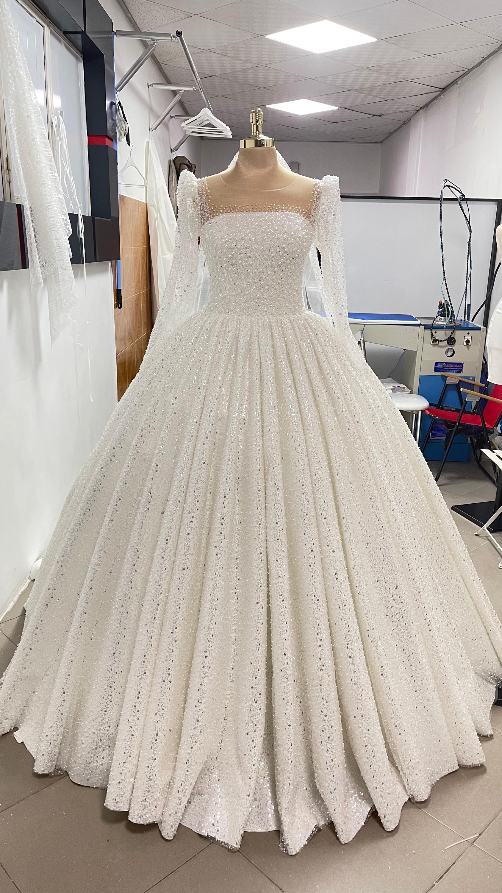 Beaded Sparkly Arabric Wedding Dress with Long Sleeve Ball Gown main image 1
