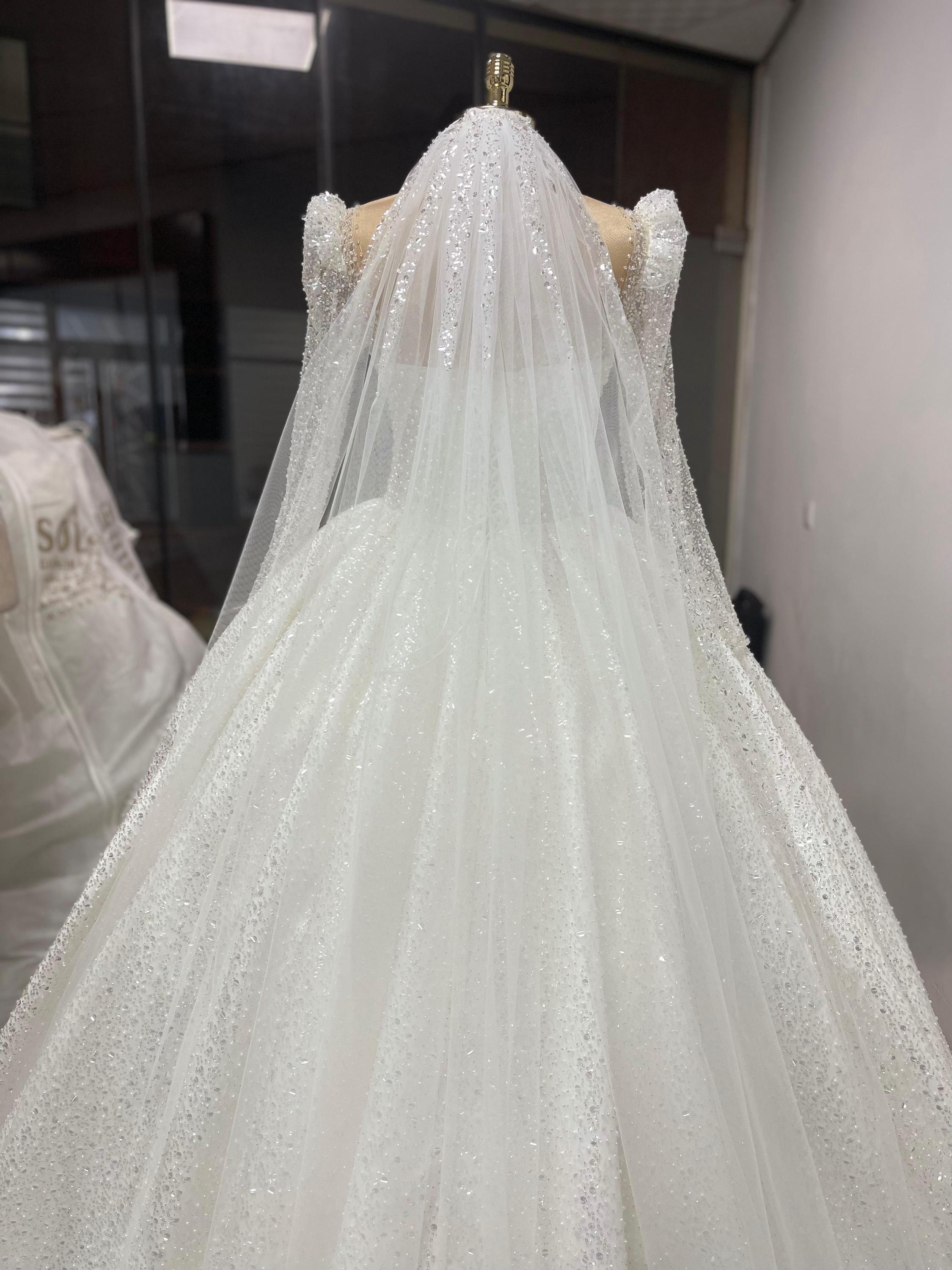 Beaded Sparkly Arabric Wedding Dress with Long Sleeve Ball Gown main image 0
