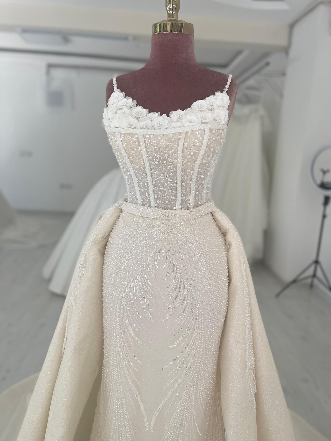 Floral Mermaid Wedding Dress, Elegant Bridal Dress, Final Sale Dress ...