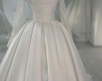 Trouwjurk met korting, elegante bruidsjurk, laatste verkoop jurk jurk met borduursel steentjes, one size bruidsjurk, lange trein bruidsjurk