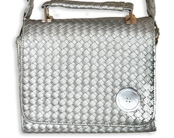 Vintage 80s silver evening bag silver crossbody bag | woven leather bag woven bag vintage evening bag