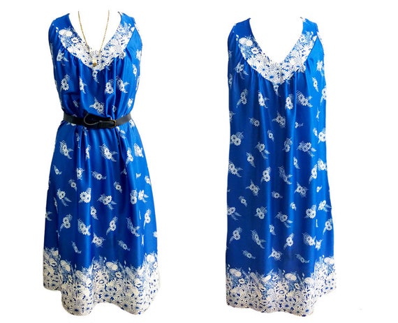 Vintage 1970's Mediterranean Blue long sundress f… - image 1