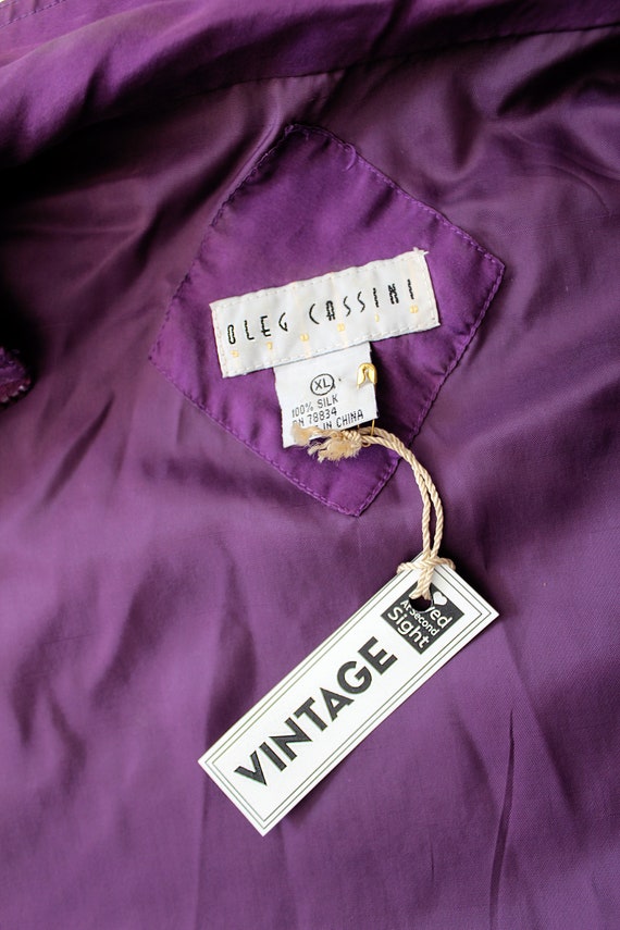 Vintage 1980's Oleg Cassini purple silk bomber ja… - image 7