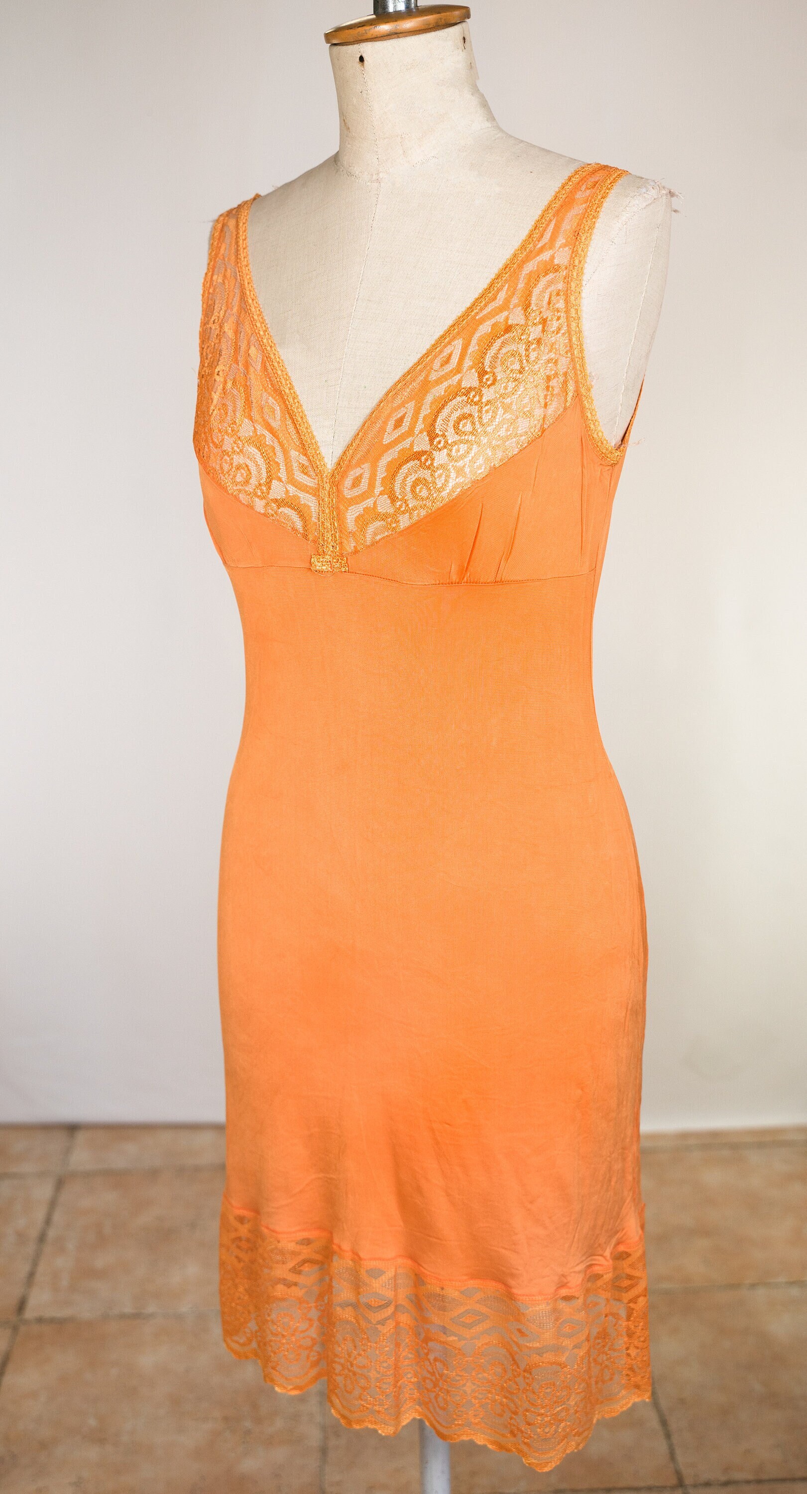 1970s Orange Slip Dress Lace Slip Dress Vintage Slip Dress Etsy