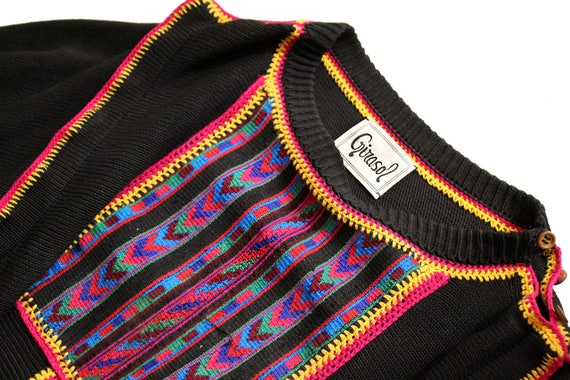 Vintage 1970's mexican sweater by Girasol black e… - image 9