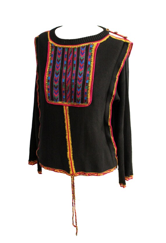 Vintage 1970's mexican sweater by Girasol black e… - image 6