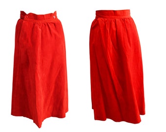 Vintage 1970s red suede leather skirt midi skirt | pleated skirt vintage skirt with pockets high waist skirt