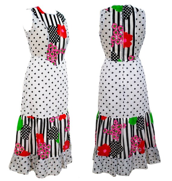 flower & polka dot print dress