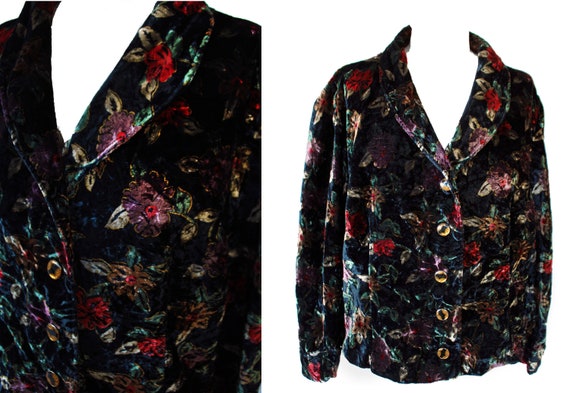 Vintage 1980's flower crushed velvet jacket black