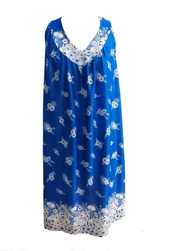 Vintage 1970's Mediterranean Blue long sundress f… - image 4