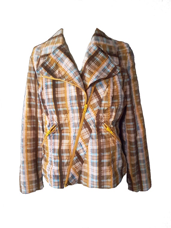 Vintage 1970s yellow tartan coat plaid jacket vin… - image 1