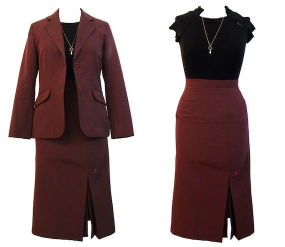 Vintage 1970s matching set burgundy jacket & pleat