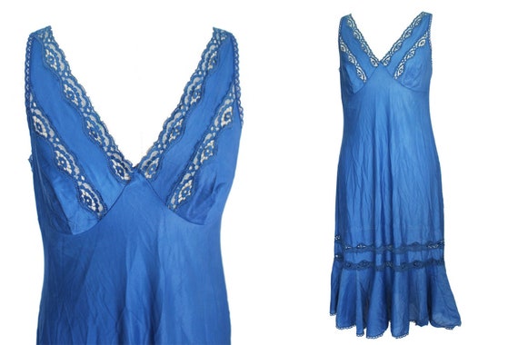 1970s vintage slip dress blue lace slip dress | vi
