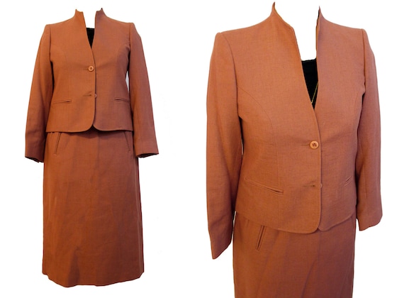 Vintage 1970s matching set peach jacket & pleated