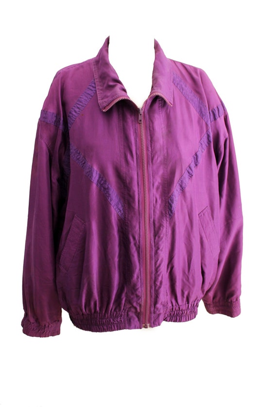 Vintage 1980's Oleg Cassini purple silk bomber ja… - image 1