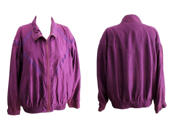 Vintage 1980's Oleg Cassini purple silk bomber ja… - image 2