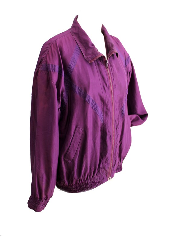 Vintage 1980's Oleg Cassini purple silk bomber ja… - image 3