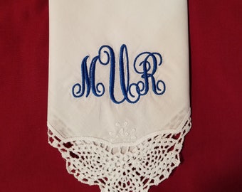 Monogrammed Woman's Handkerchief - embroidered monogram handkerchief - Wedding Day Handkerchief - Wedding Gift - Embroidered Handkerchief