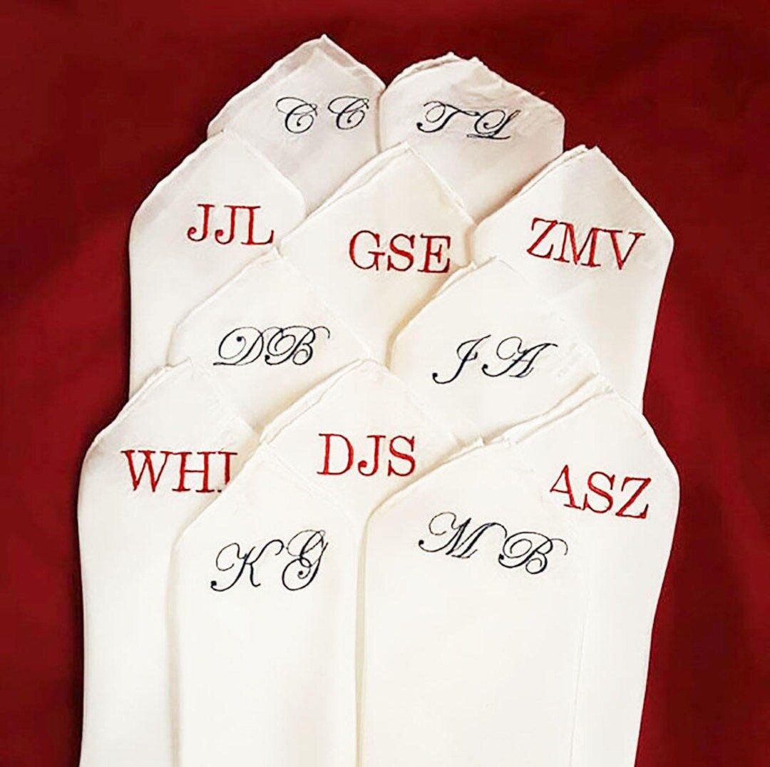 Monogrammed Pocket Square Groom's Embroidered Pocket Etsy