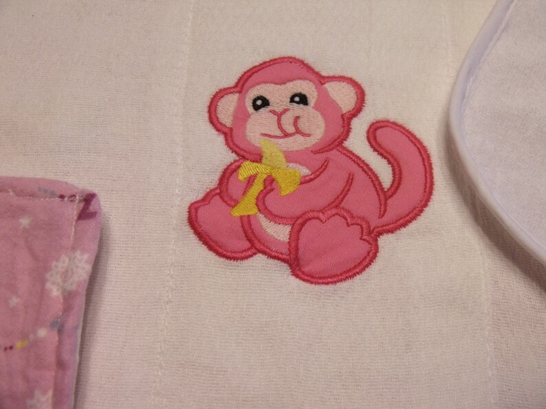 newborn gift Baby Girl bib and burp cloth baby girl gift Monkey bib and Burp Cloth girl -Applique burp cloth shower gift
