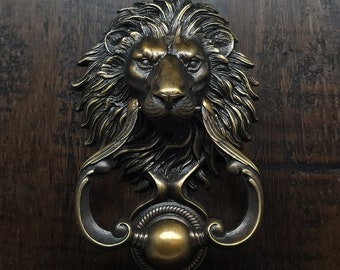 Lion Head Door Knocker Cast Bronze Classic Brown Patina Finish Half Sized by Karl Deen Sanders