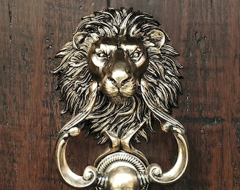 Lion Door Knocker Cast Bronze with a Polished Bronze (appears Gold) Finish Half Sized by Karl Deen Sanders