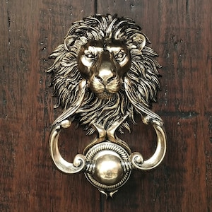 Lion Head Door Knocker Cast Bronze with a Polished Bronze Finish Half Sized by Karl Deen Sanders