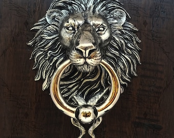 Lion Door Knocker High Polish Nickel Plated Bronze