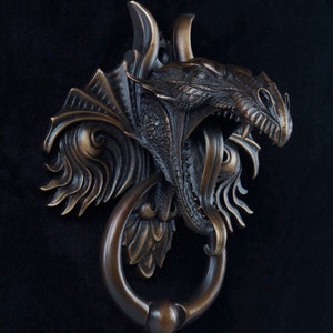 Dragon Door Knocker, Cast Bronze  With a Classic Brown Bronze Patina Finish.