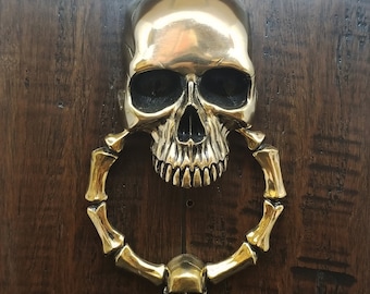 Skull Door Knocker, Cast Bronze with a Bright High Polished Finish.