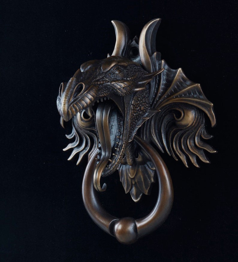 Dragon Door Knocker Cast Bronze With a Classic Brown Bronze Etsy