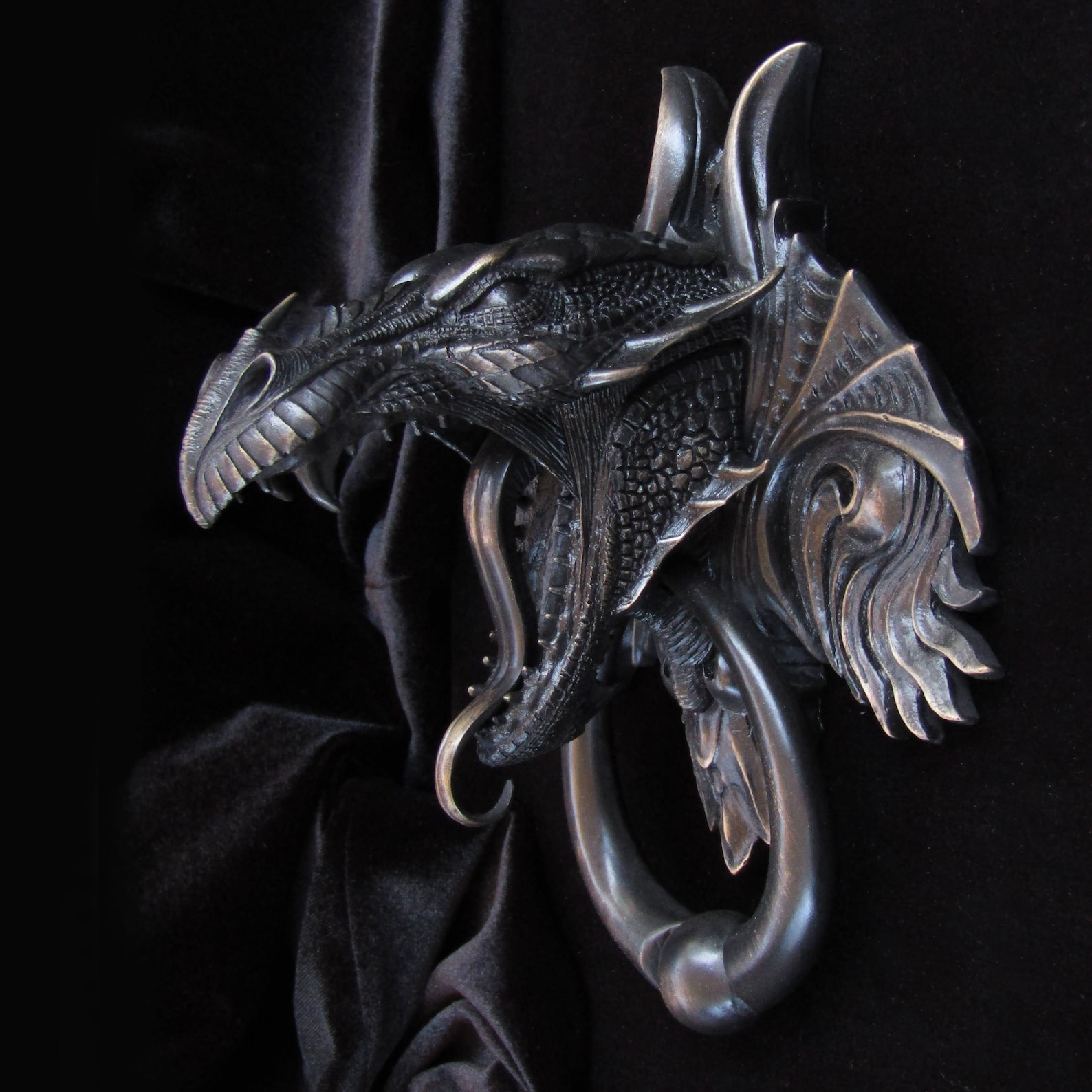 Dragon Door Knocker Cast Bronze With a Rubbed Black Patina Etsy Australia