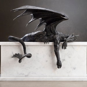 Asleep? Bronze sleeping Dragon sculpture resting upon Carrara Marble Base