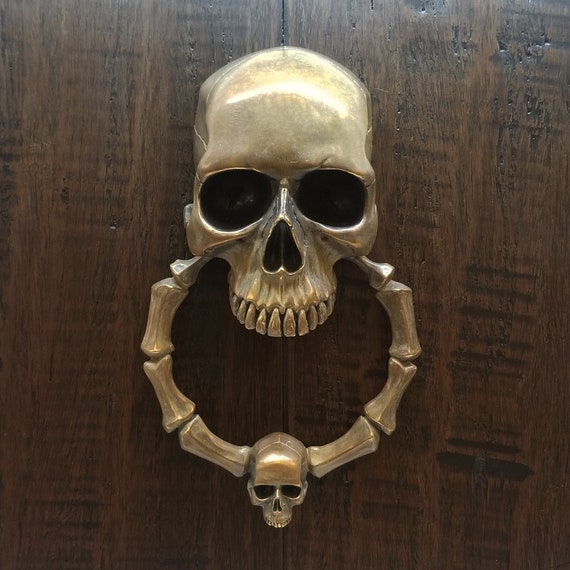 Skull Door Knocker With A Bone Ring Cast Bronze With An Etsy