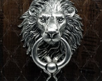 Lion Head Door Knocker Cast in Bronze with a Satin Nickle Finish