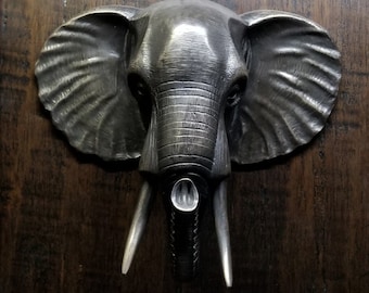 Elephant Head Door Knocker. Cast Bronze with a Black Patina Finish.