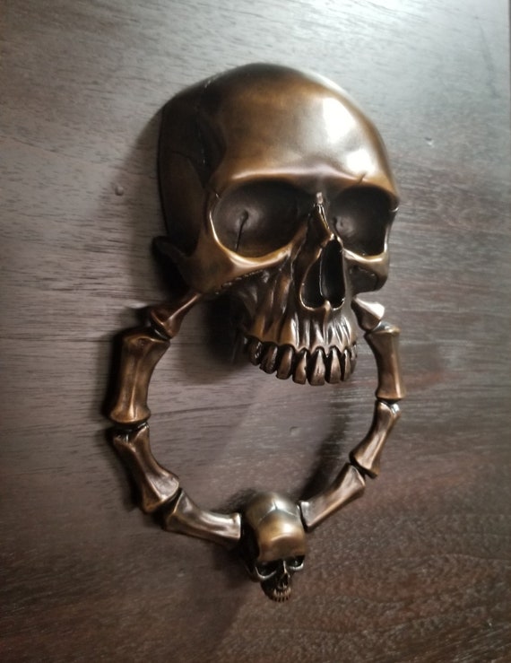 Skull Door Knocker Cast Bronze With A Classic Brown Bronze Etsy