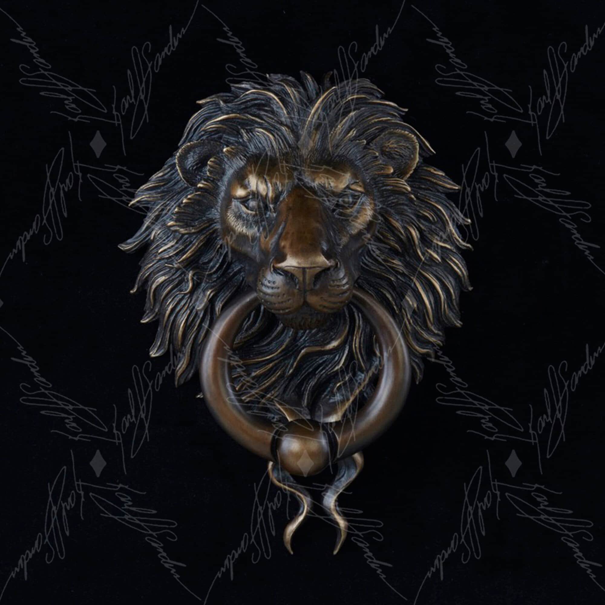 Lion Door Knocker With Ball Ring. Cast Bronze A Classical Patina Finish