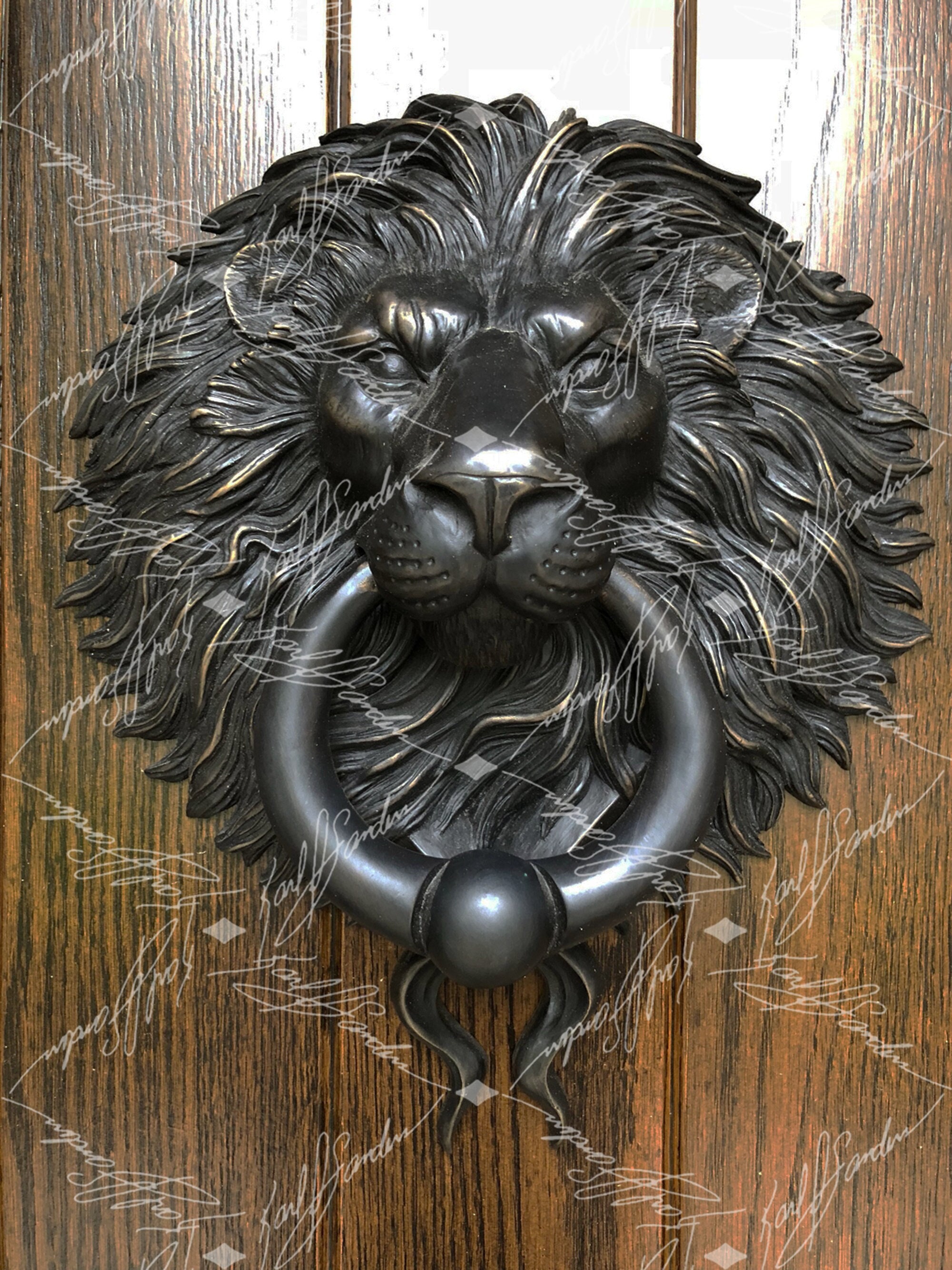 Lion Door Knocker With Ball Ring. Very Large. Cast Bronze With a