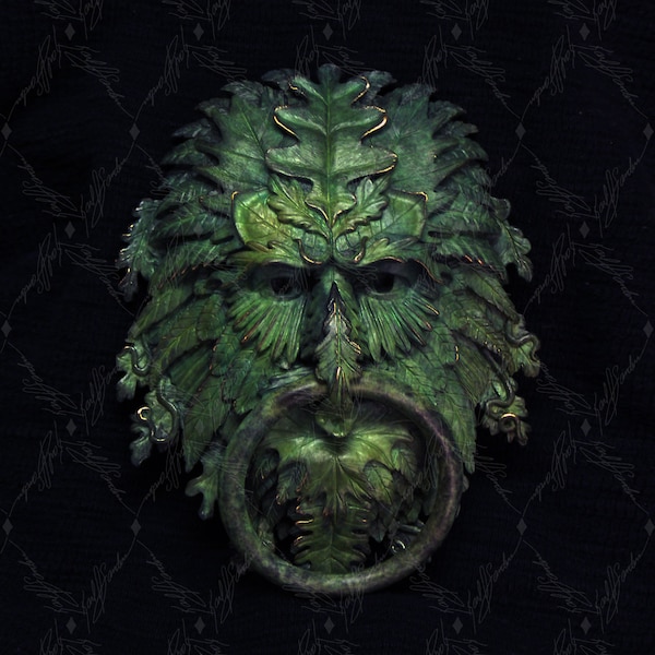 Green Man Door Knocker, Cast Bronze with a Verdigris Patina.