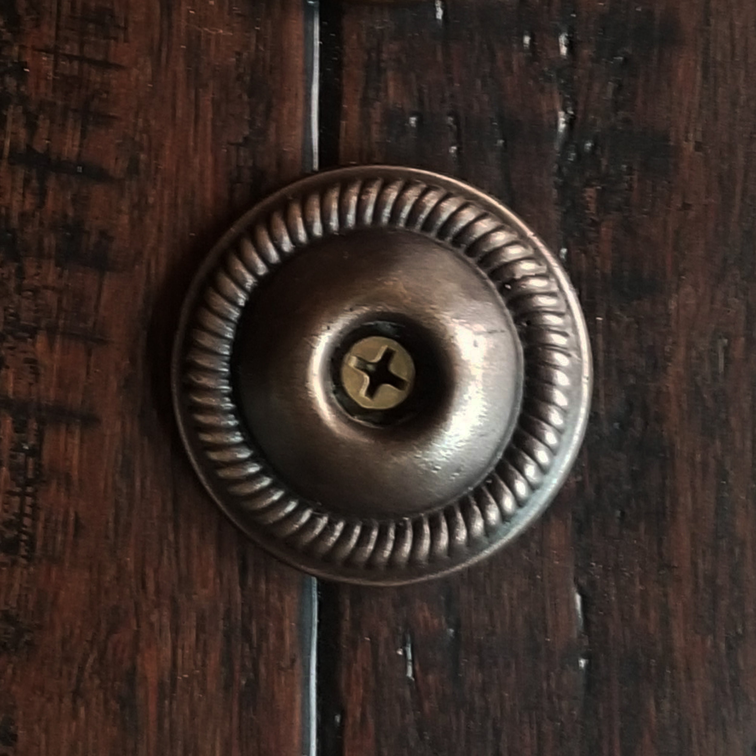 Bronze Door Knocker Strike Plate / Button With Rope Detail and Brown Patina Finish.