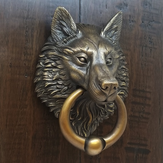 Wolf Door Knocker Cast Bronze With A Classic Brown Bronze Etsy