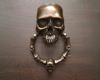 Skull Door Knocker, Cast Bronze with a Classic Brown Bronze Patina Finish.