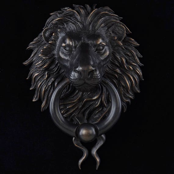 Lion Door Knocker With Ball Ring Cast Bronze With A Rubbed Etsy