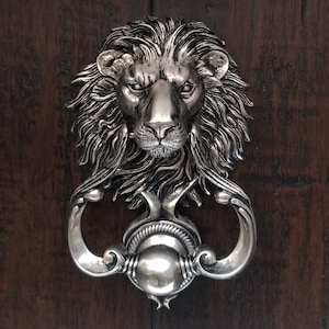 Lion Door Knocker Nickel Plated Cast Bronze Satin Finish