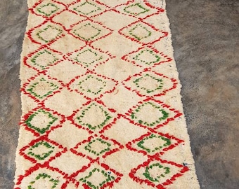 Vintage cream cotton boucherouite rug 277 x 96 cm