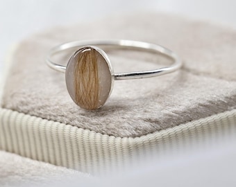Lock of Hair Keepsake Ring, White Resin Stone, Dog Fur, Cat Fur, Horse Hair Jewelry, Pet Memorial, First Haircut, Baby Curl