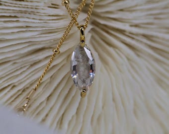 Cremation Marquise Diamond Necklace, Pet Ashes Jewelry, Minimalist Satellite Chain Necklace, Wearable Urn, Ashes Diamond Necklace